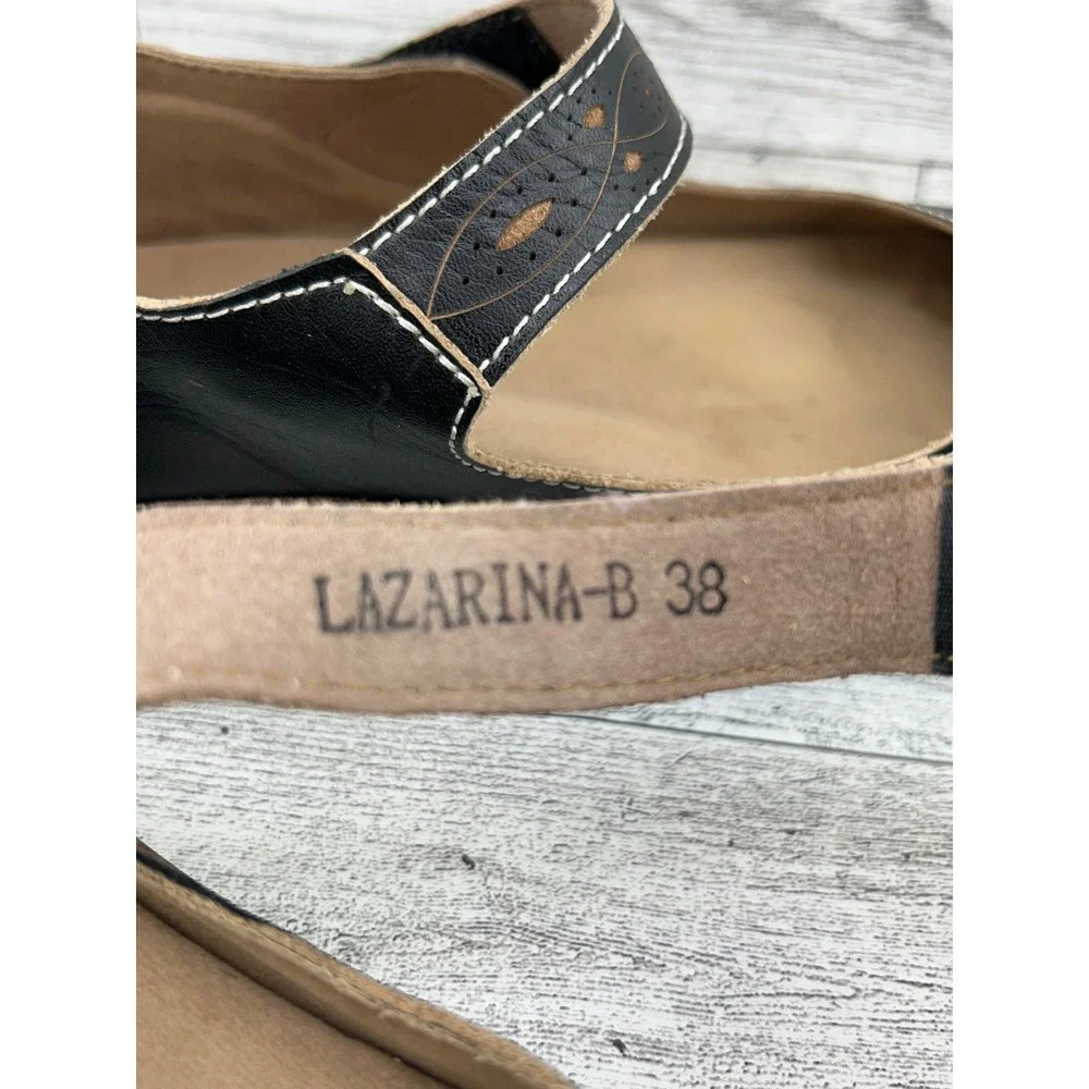L'Artiste Spring Step Lazarina-B Black Leather Mary Jane Flats Women  EU 38 US 8